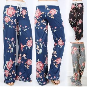 casual wide leg floral high waist yoga pants